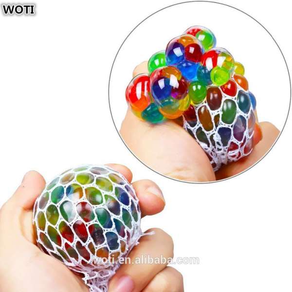 WOTI S-0119 Colorful Grape Balls Mesh Squishy Stress Relief Balls Squeeze Rainbow Grape Mesh Ball